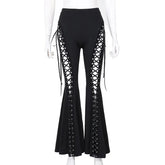Black Lace Up Flared Pants
